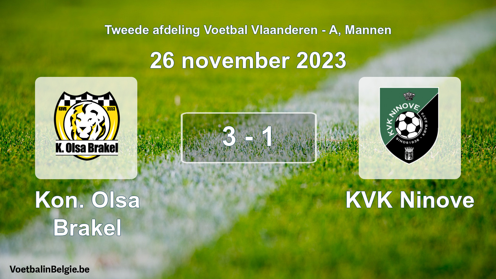Gespeelde wedstrijd mannenvoetbal: Kon. Olsa Brakel - KVK Ninove 3 - 1 (26 november 2023)