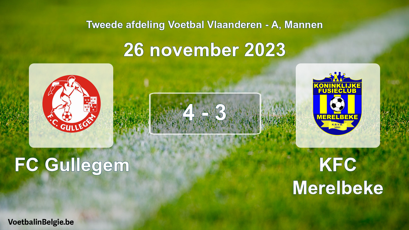 Gespeelde wedstrijd mannenvoetbal: FC Gullegem - KFC Merelbeke 4 - 3 (26 november 2023)
