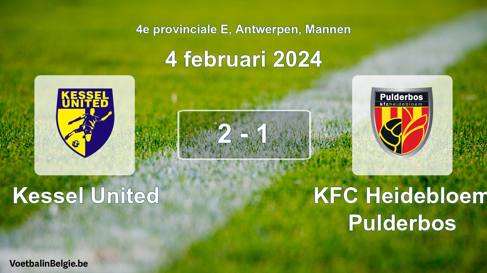 Gespeelde wedstrijd mannenvoetbal: Kessel United - KFC Heidebloem Pulderbos 2 - 1 (4 februari 2024)