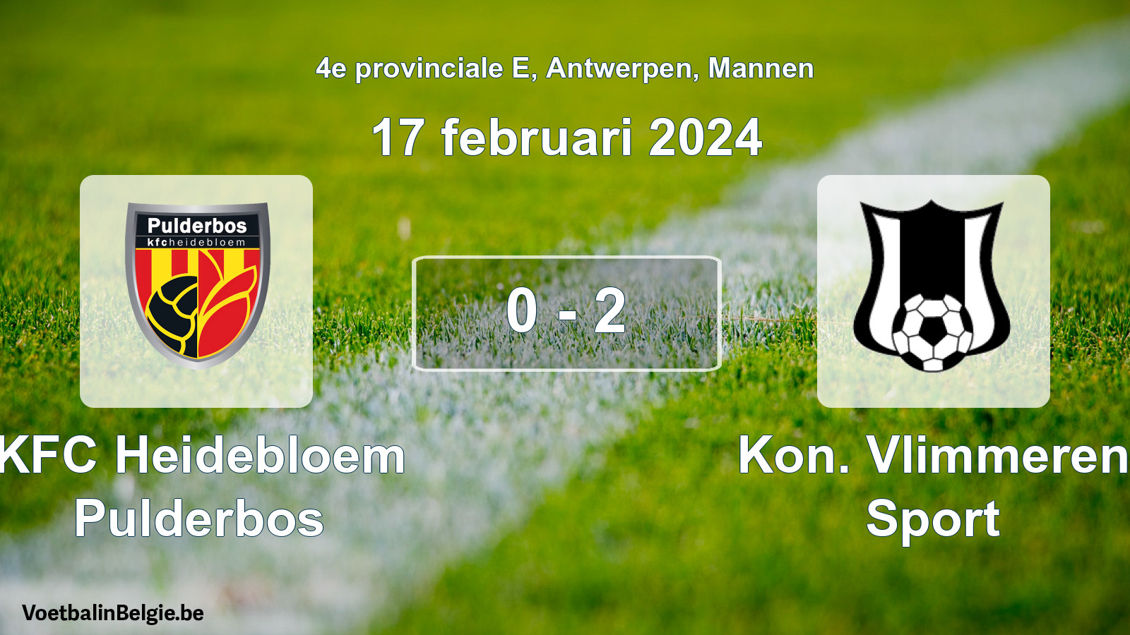 Gespeelde wedstrijd mannenvoetbal: KFC Heidebloem Pulderbos - Kon. Vlimmeren Sport 0 - 2 (17 februari 2024)