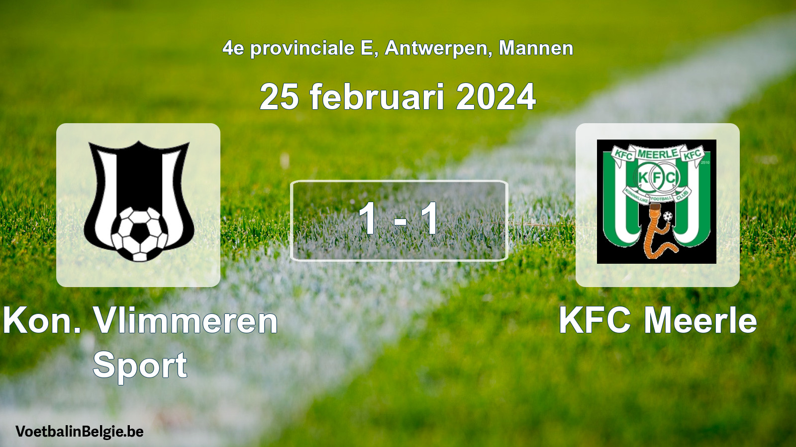 Gespeelde wedstrijd mannenvoetbal: Kon. Vlimmeren Sport - KFC Meerle 1 - 1 (25 februari 2024)
