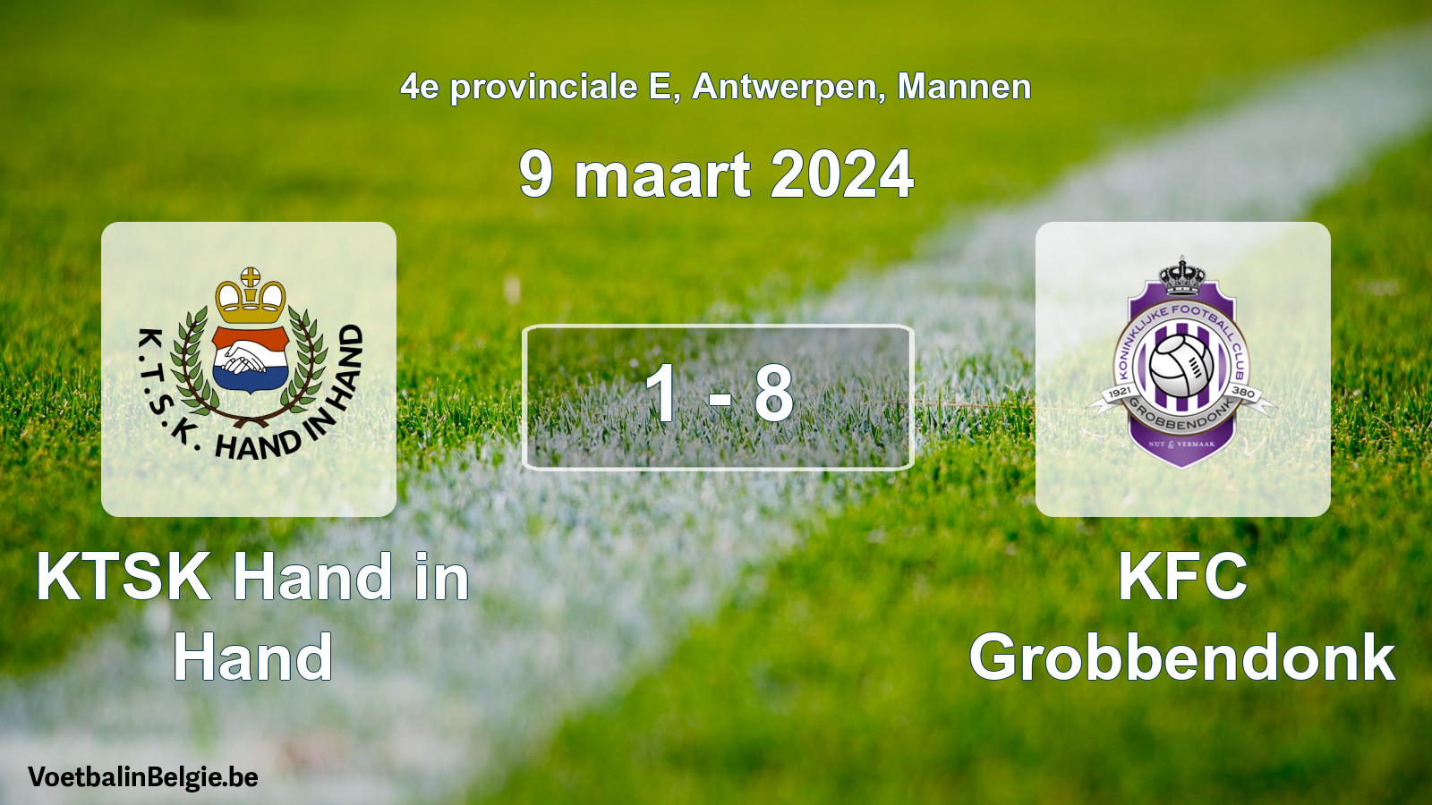 Gespeelde wedstrijd mannenvoetbal: KTSK Hand in Hand - KFC Grobbendonk 1 - 8 (9 maart 2024)