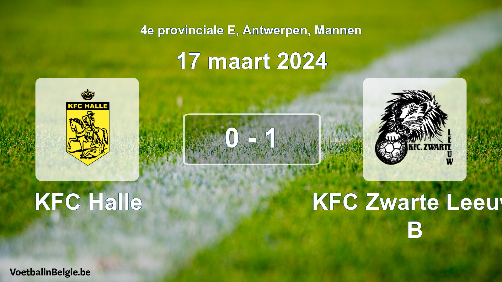 Gespeelde wedstrijd mannenvoetbal: KFC Halle - KFC Zwarte Leeuw B 0 - 1 (17 maart 2024)