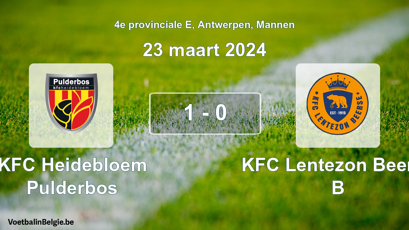 Gespeelde wedstrijd mannenvoetbal: KFC Heidebloem Pulderbos - KFC Lentezon Beerse B 1 - 0 (23 maart 2024)