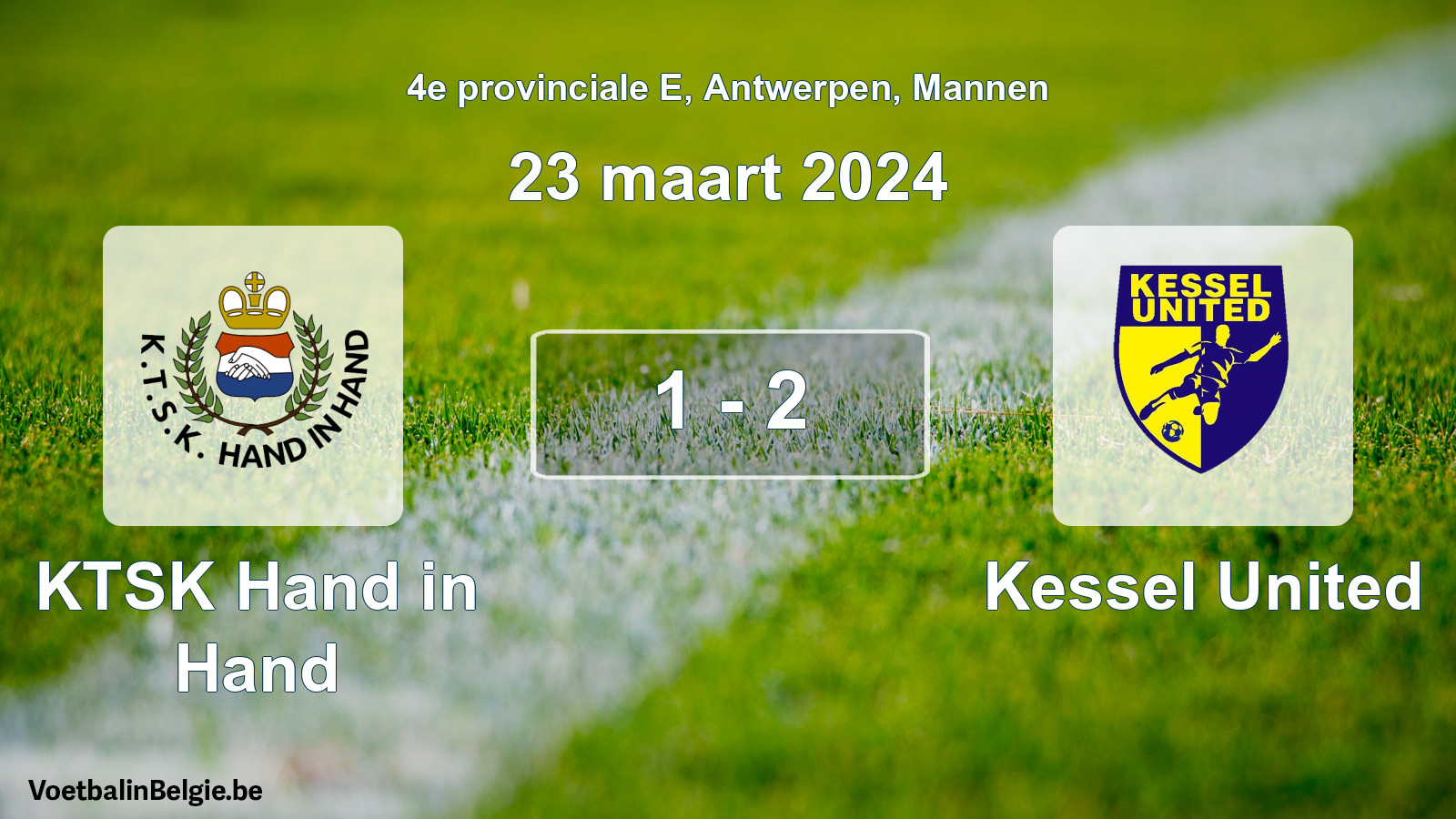 Gespeelde wedstrijd mannenvoetbal: KTSK Hand in Hand - Kessel United 1 - 2 (23 maart 2024)
