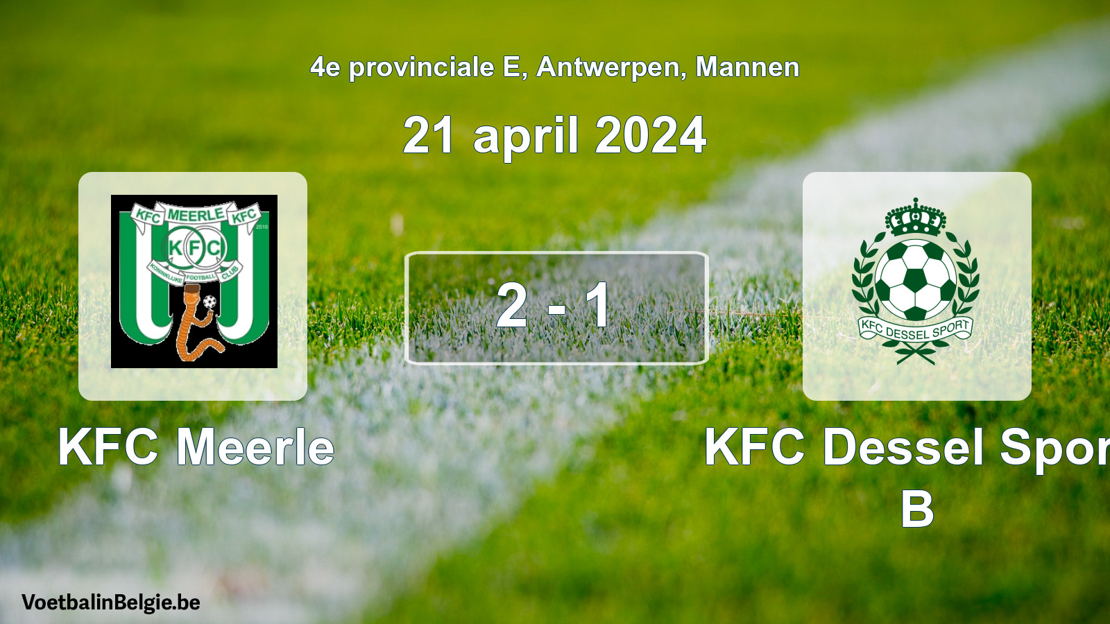 Gespeelde wedstrijd mannenvoetbal: KFC Meerle - KFC Dessel Sport B 2 - 1 (21 april 2024)