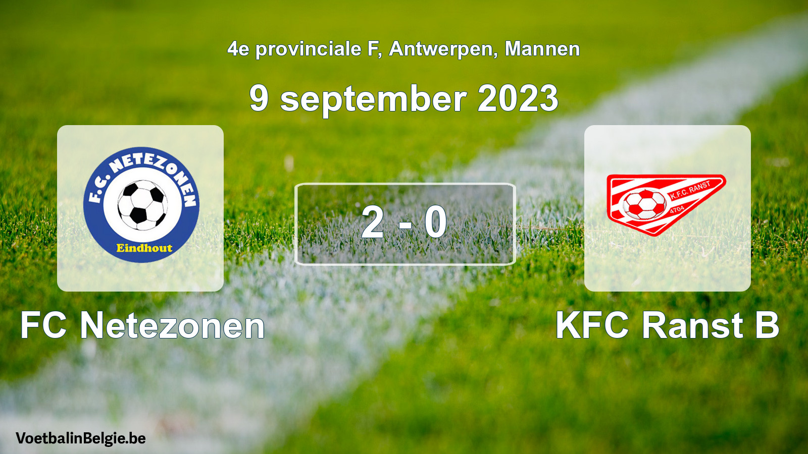 Gespeelde wedstrijd mannenvoetbal: FC Netezonen - KFC Ranst B 2 - 0 (9 september 2023)