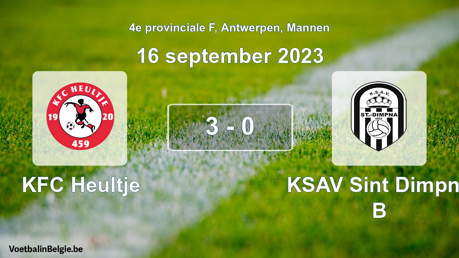 Gespeelde wedstrijd mannenvoetbal: KFC Heultje - KSAV Sint Dimpna B 3 - 0 (16 september 2023)
