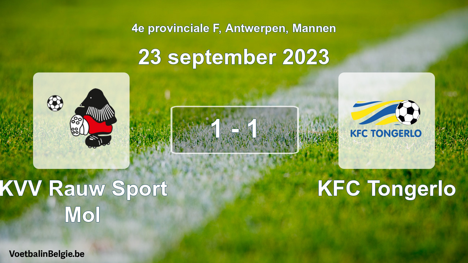 Gespeelde wedstrijd mannenvoetbal: KVV Rauw Sport Mol - KFC Tongerlo 1 - 1 (23 september 2023)