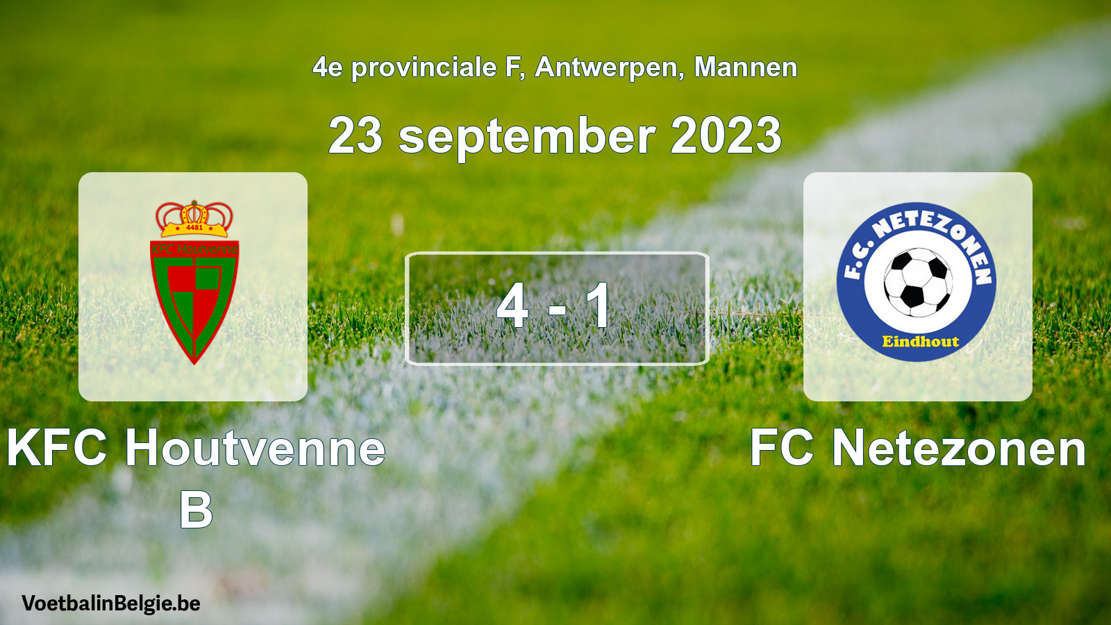 Gespeelde wedstrijd mannenvoetbal: KFC Houtvenne B - FC Netezonen 4 - 1 (23 september 2023)