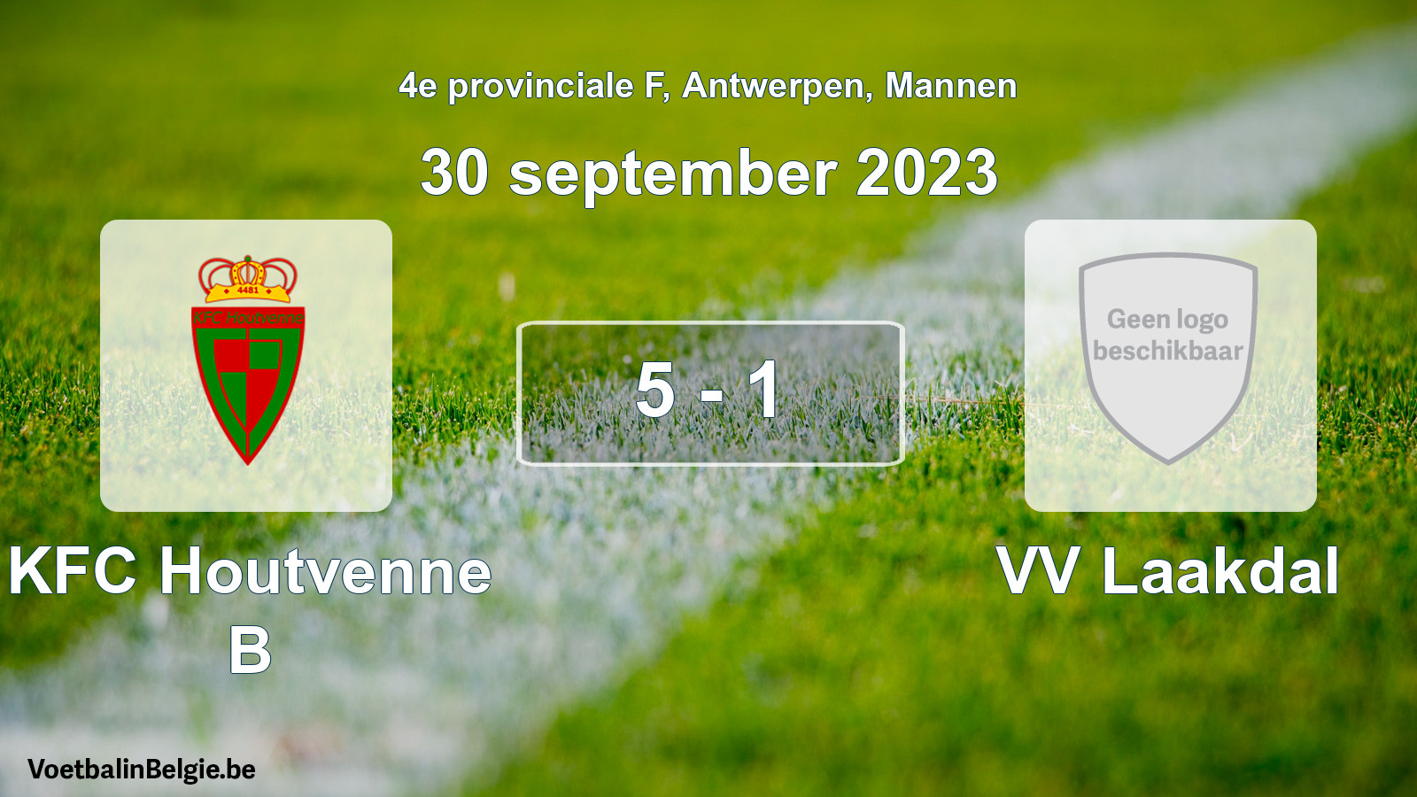 Gespeelde wedstrijd mannenvoetbal: KFC Houtvenne B - VV Laakdal 5 - 1 (30 september 2023)