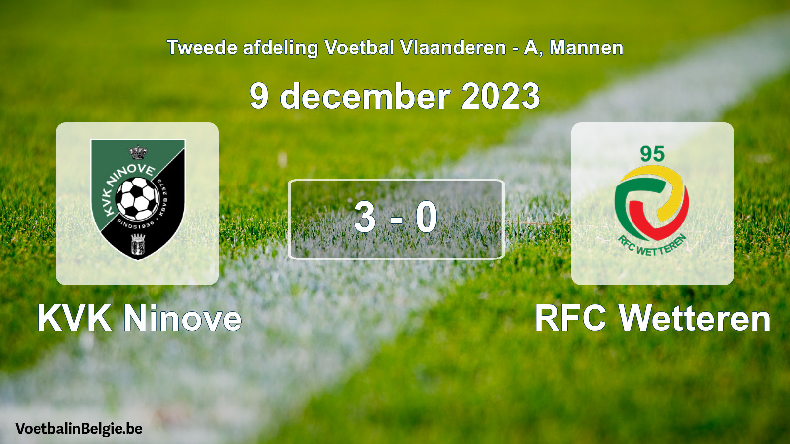 Gespeelde wedstrijd mannenvoetbal: KVK Ninove - RFC Wetteren 3 - 0 (9 december 2023)