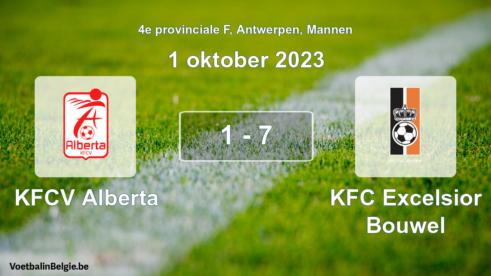 Gespeelde wedstrijd mannenvoetbal: KFCV Alberta - KFC Excelsior Bouwel 1 - 7 (1 oktober 2023)