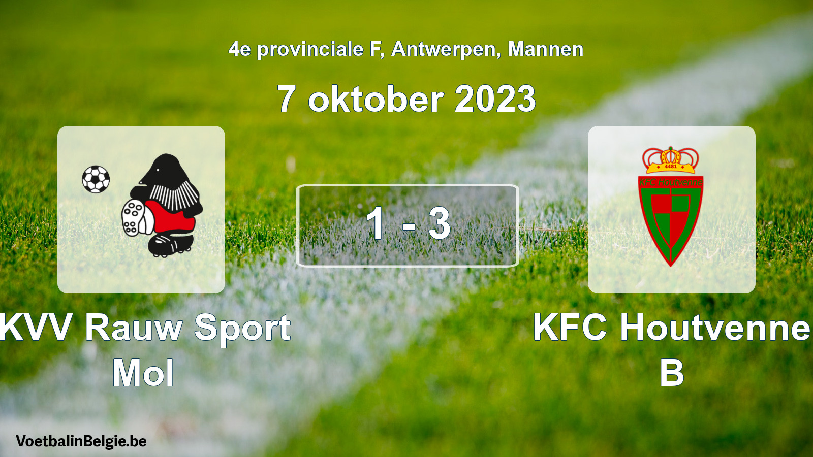 Gespeelde wedstrijd mannenvoetbal: KVV Rauw Sport Mol - KFC Houtvenne B 1 - 3 (7 oktober 2023)