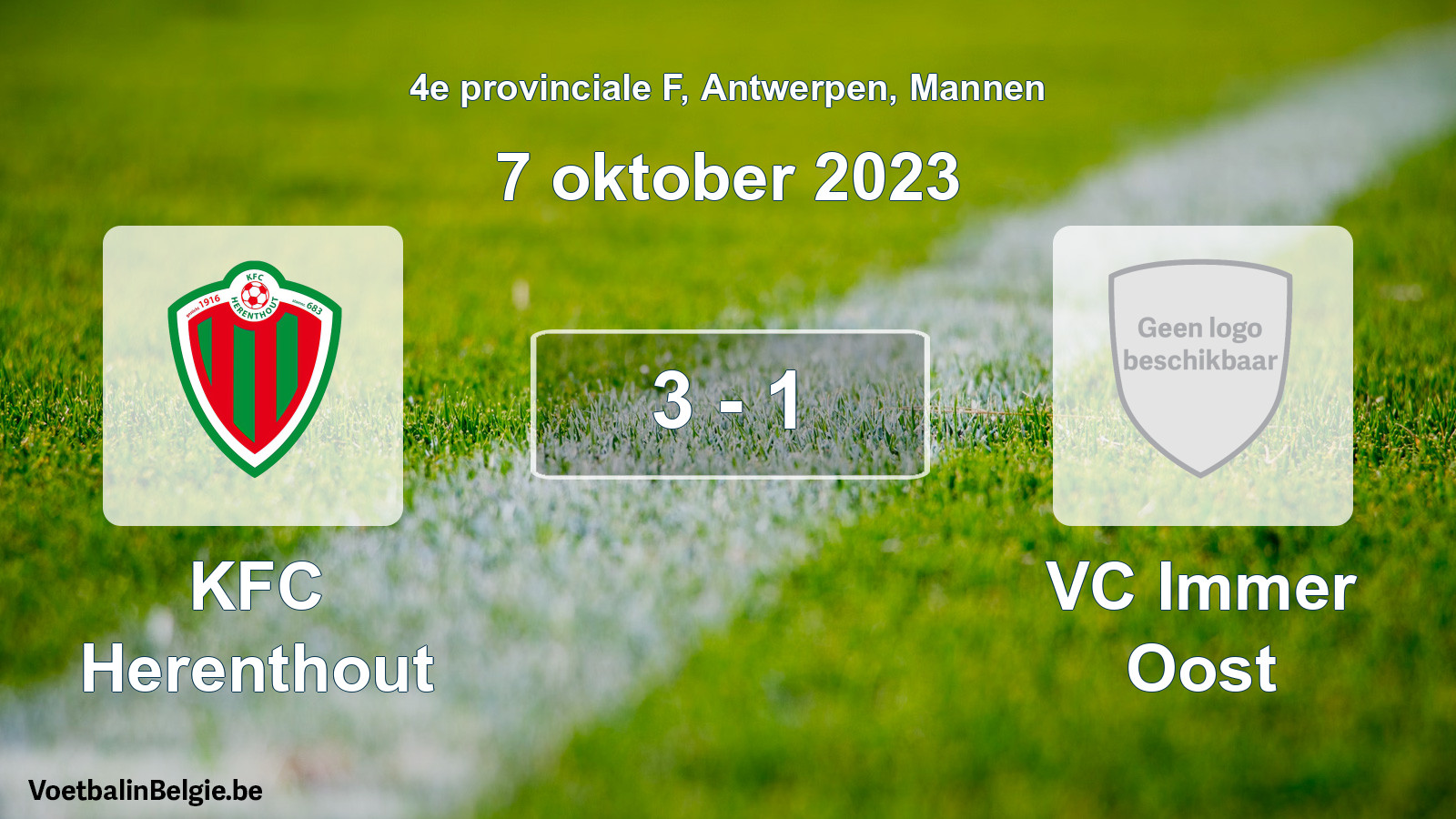 Gespeelde wedstrijd mannenvoetbal: KFC Herenthout - VC Immer Oost 3 - 1 (7 oktober 2023)