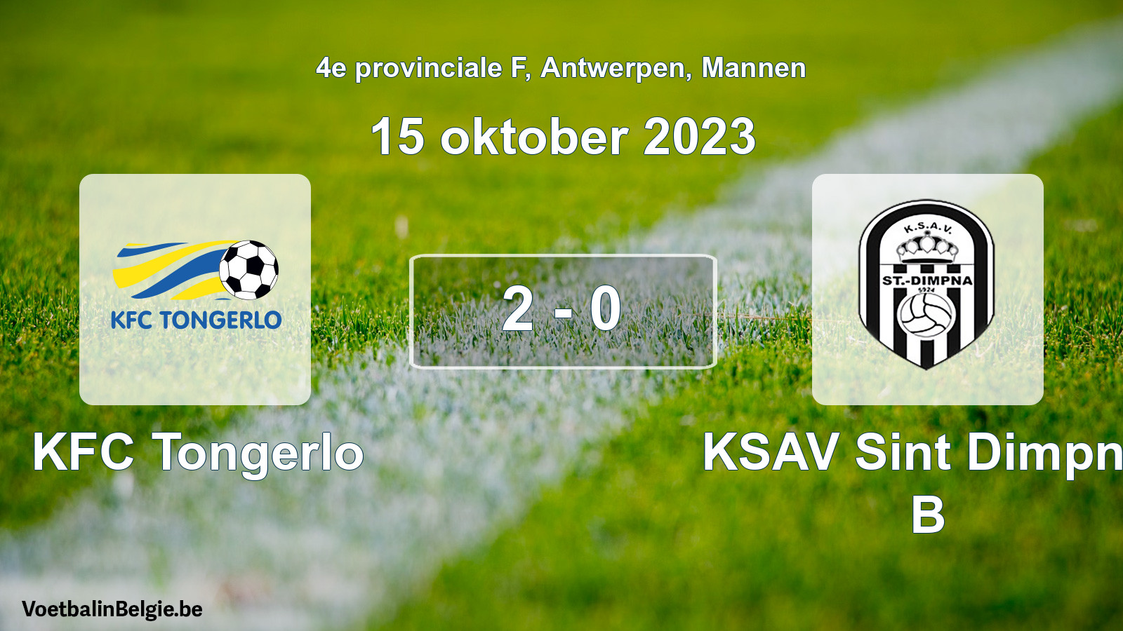 Gespeelde wedstrijd mannenvoetbal: KFC Tongerlo - KSAV Sint Dimpna B 2 - 0 (15 oktober 2023)