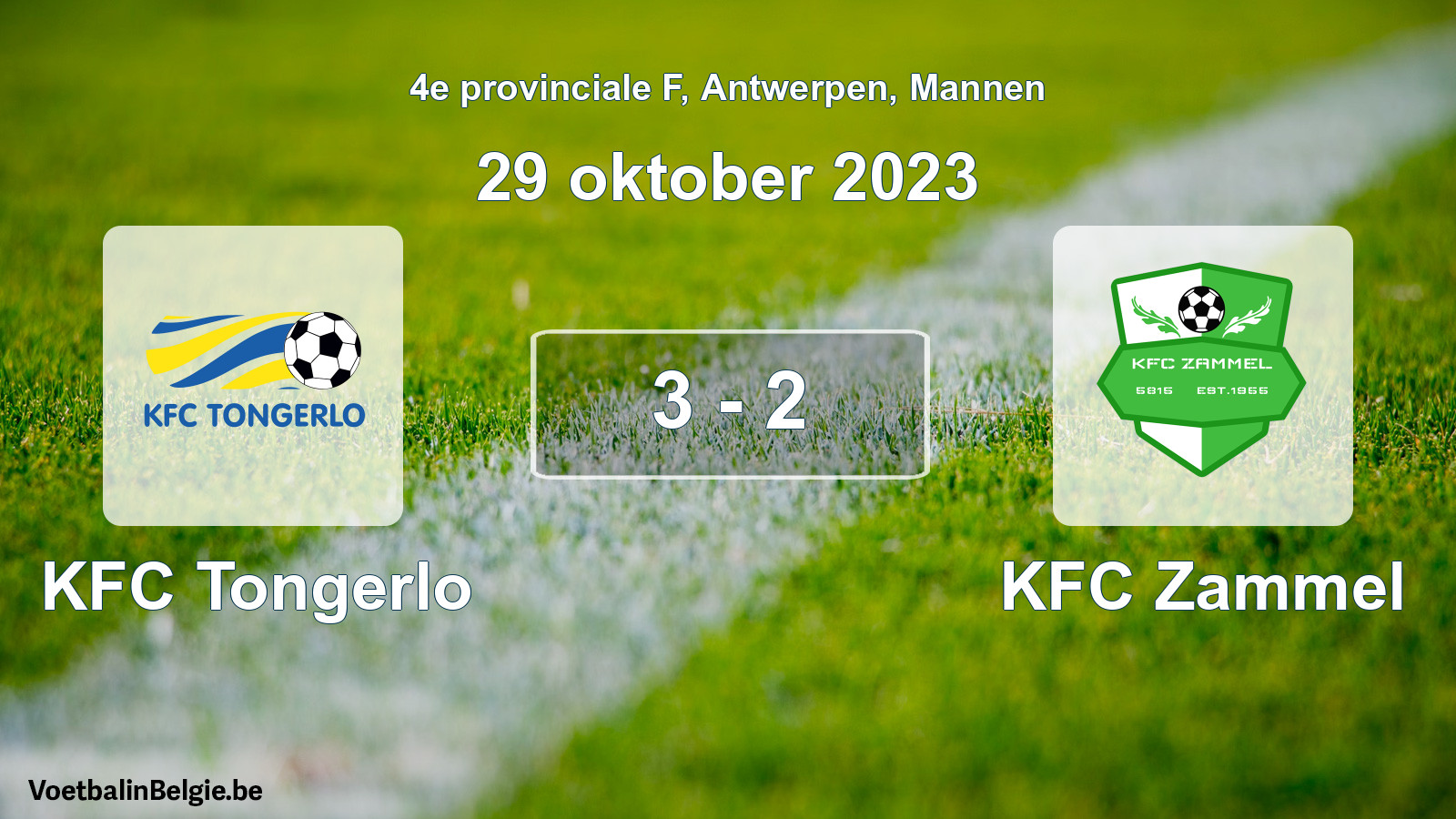 Gespeelde wedstrijd mannenvoetbal: KFC Tongerlo - KFC Zammel 3 - 2 (29 oktober 2023)