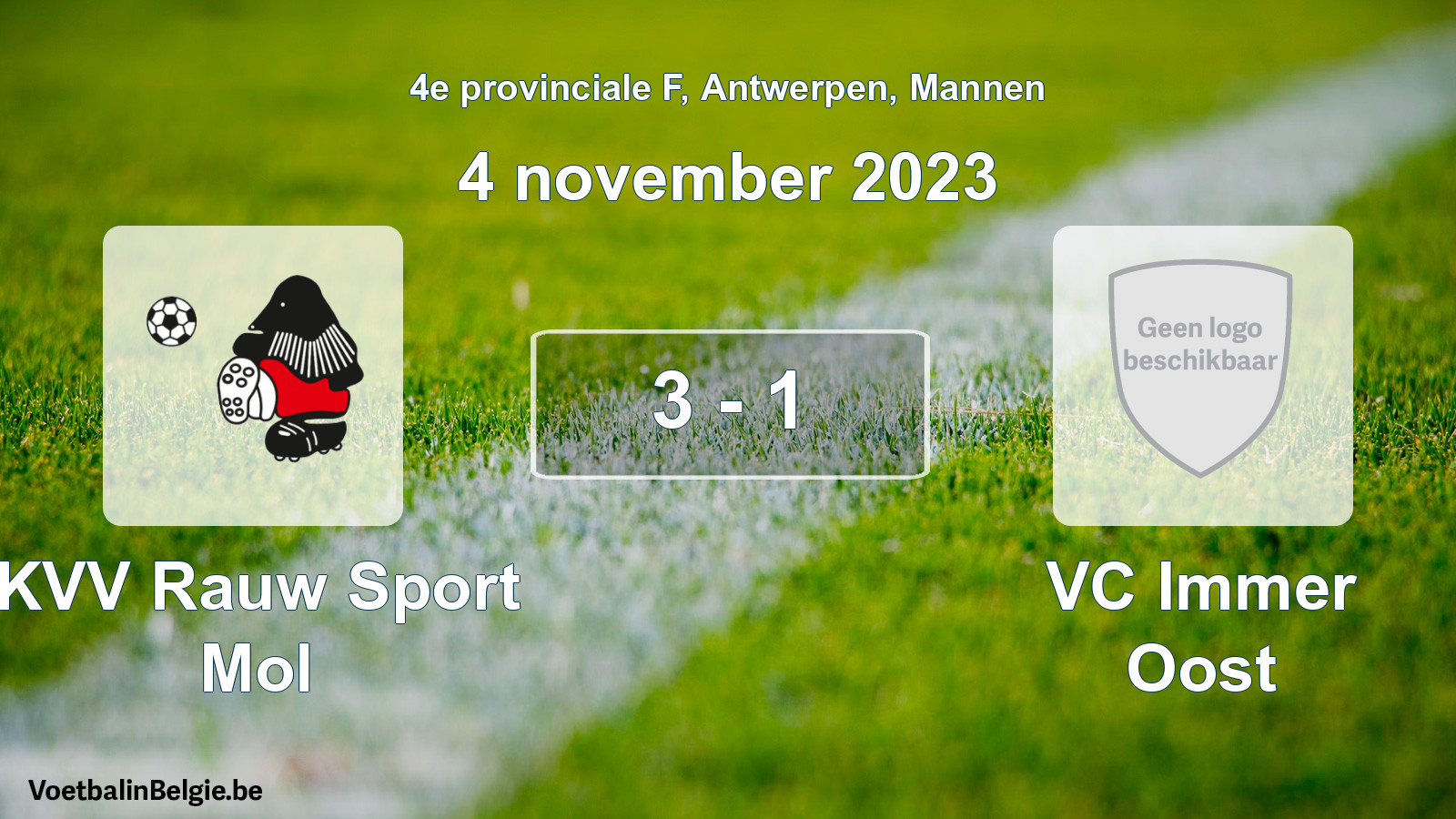 Gespeelde wedstrijd mannenvoetbal: KVV Rauw Sport Mol - VC Immer Oost 3 - 1 (4 november 2023)