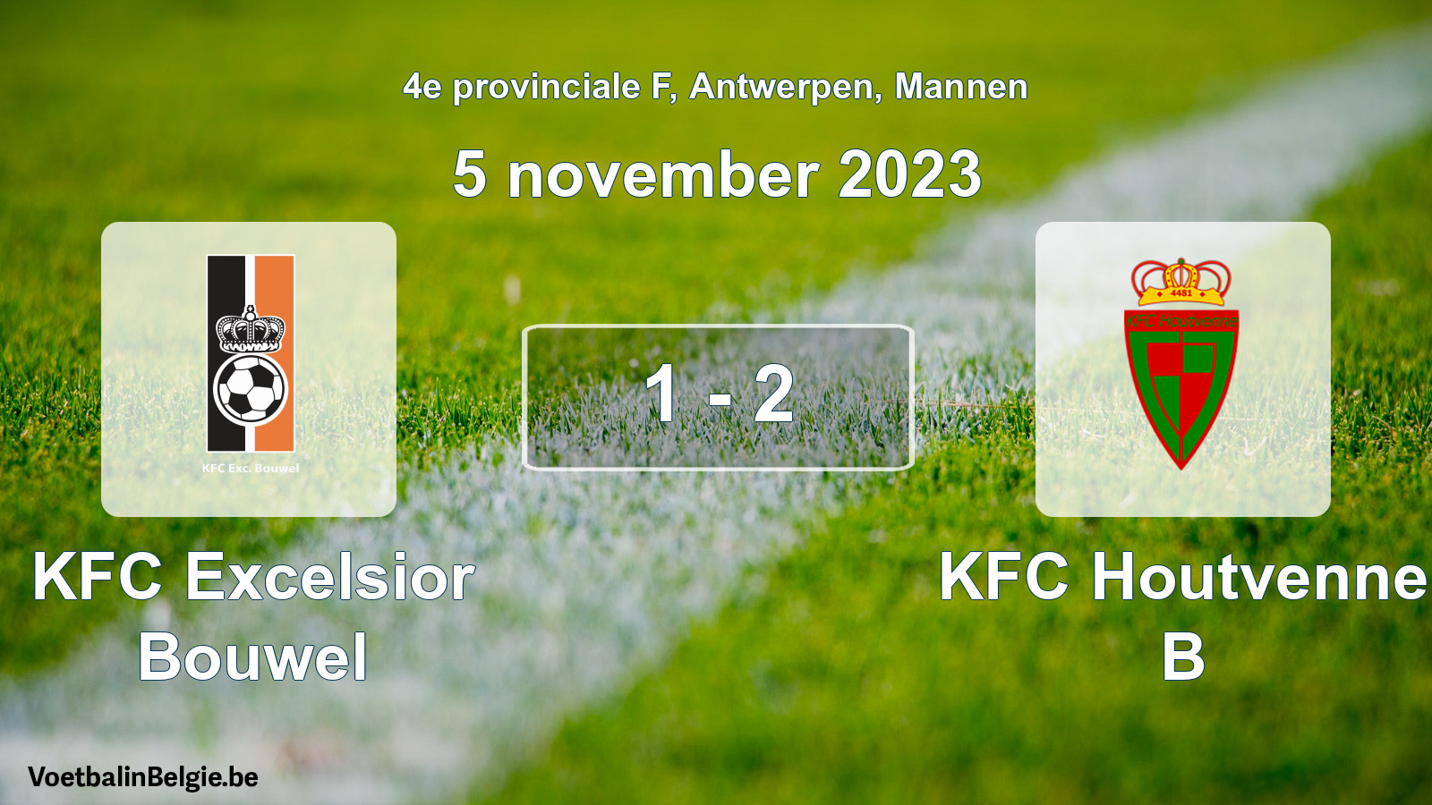 Gespeelde wedstrijd mannenvoetbal: KFC Excelsior Bouwel - KFC Houtvenne B 1 - 2 (5 november 2023)
