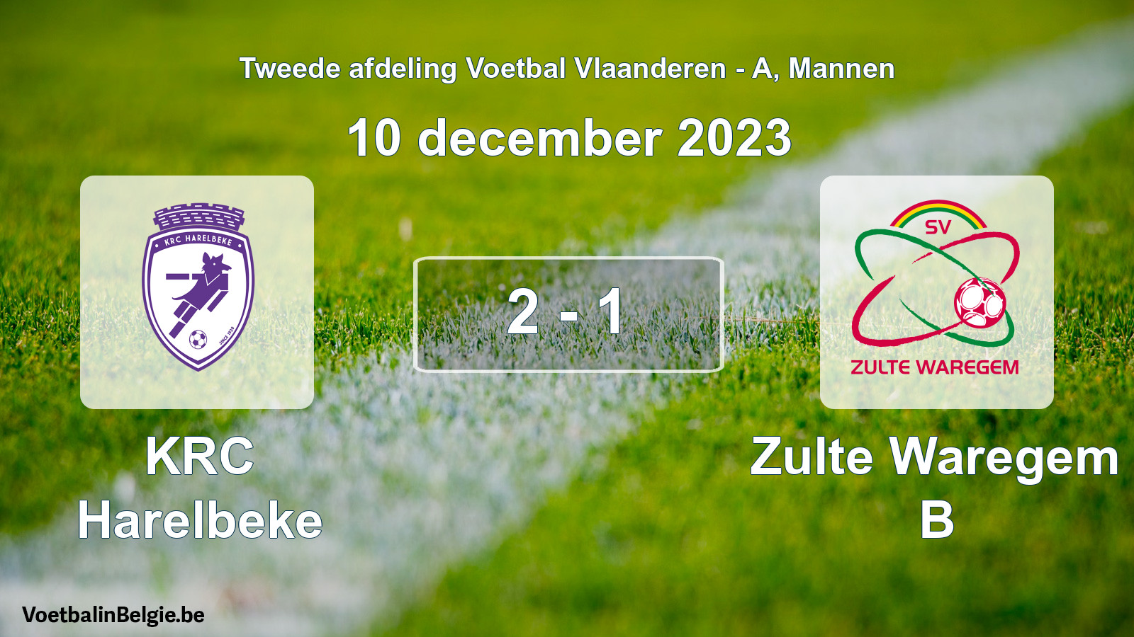 Gespeelde wedstrijd mannenvoetbal: KRC Harelbeke - Zulte Waregem B 2 - 1 (10 december 2023)