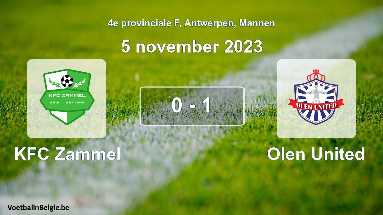 Gespeelde wedstrijd mannenvoetbal: KFC Zammel - Olen United 0 - 1 (5 november 2023)