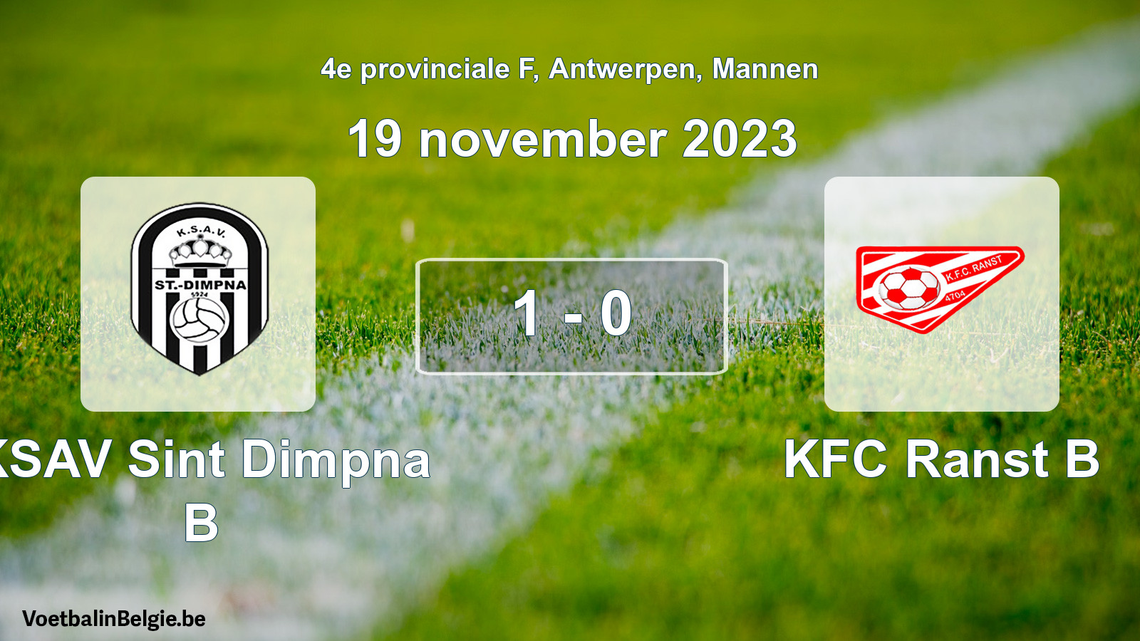 Gespeelde wedstrijd mannenvoetbal: KSAV Sint Dimpna B - KFC Ranst B 1 - 0 (19 november 2023)