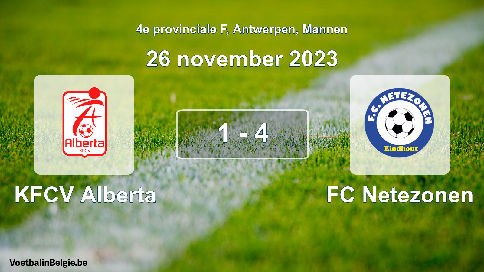 Gespeelde wedstrijd mannenvoetbal: KFCV Alberta - FC Netezonen 1 - 4 (26 november 2023)