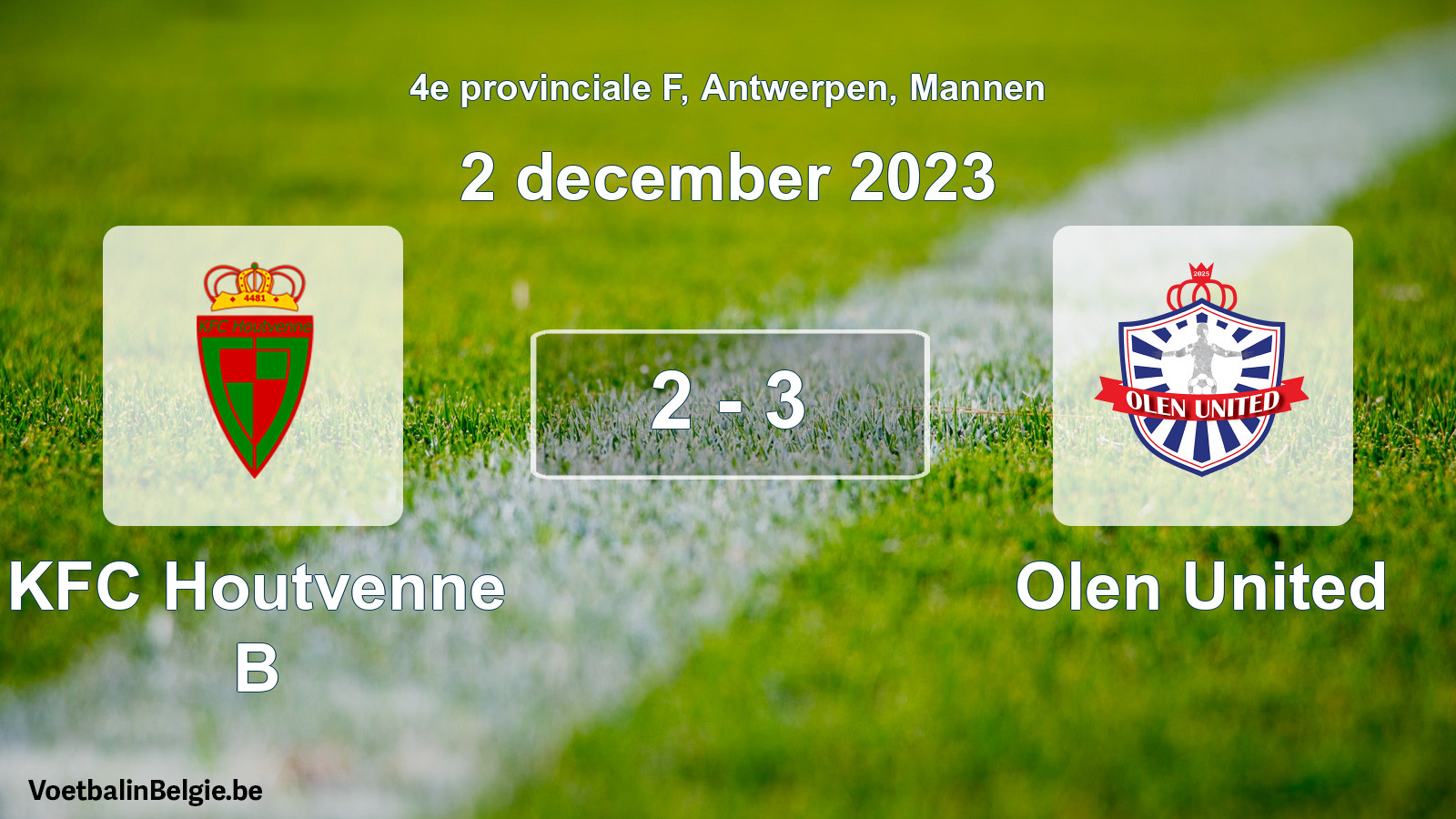 Gespeelde wedstrijd mannenvoetbal: KFC Houtvenne B - Olen United 2 - 3 (2 december 2023)