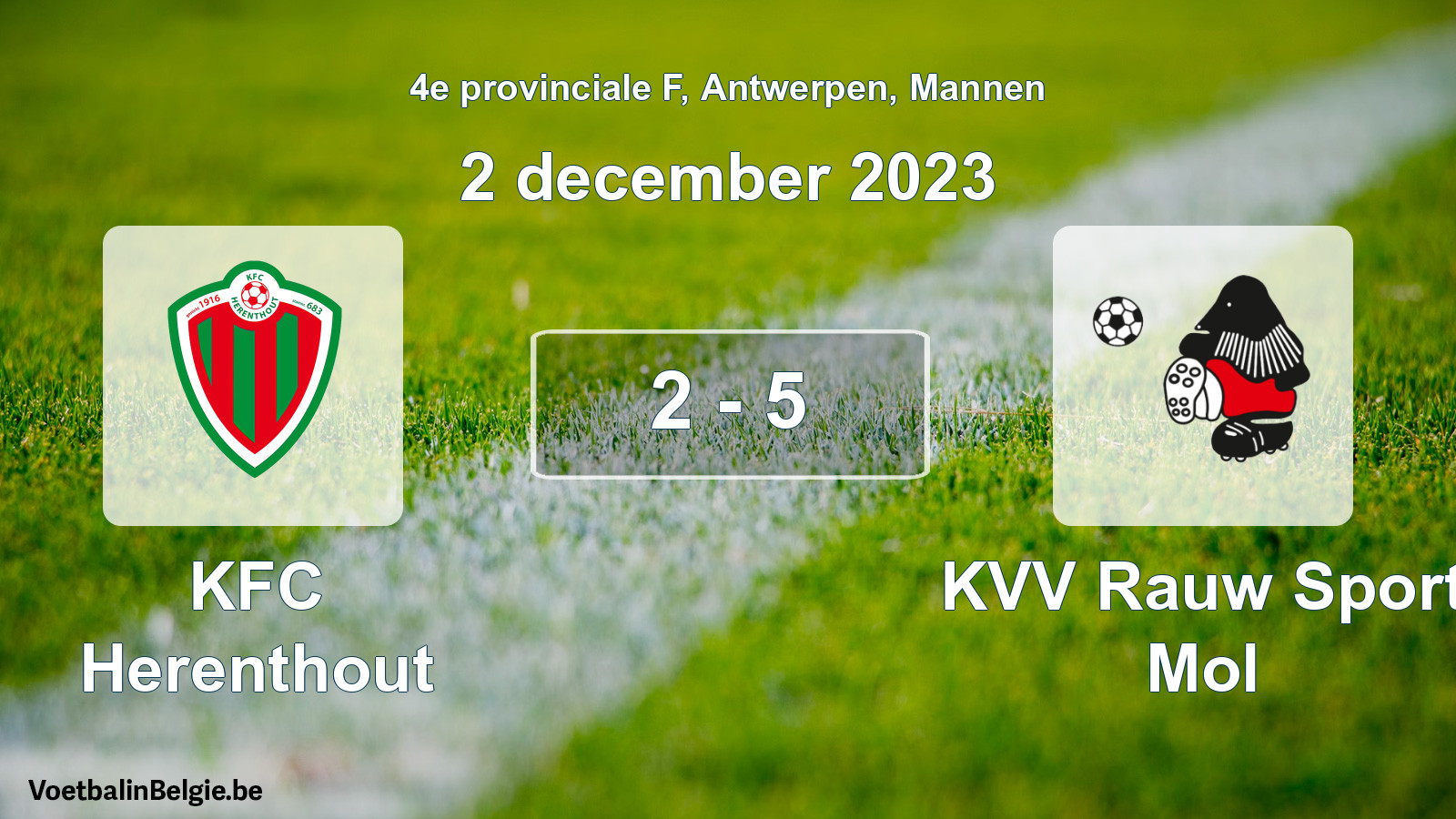 Gespeelde wedstrijd mannenvoetbal: KFC Herenthout - KVV Rauw Sport Mol 2 - 5 (2 december 2023)