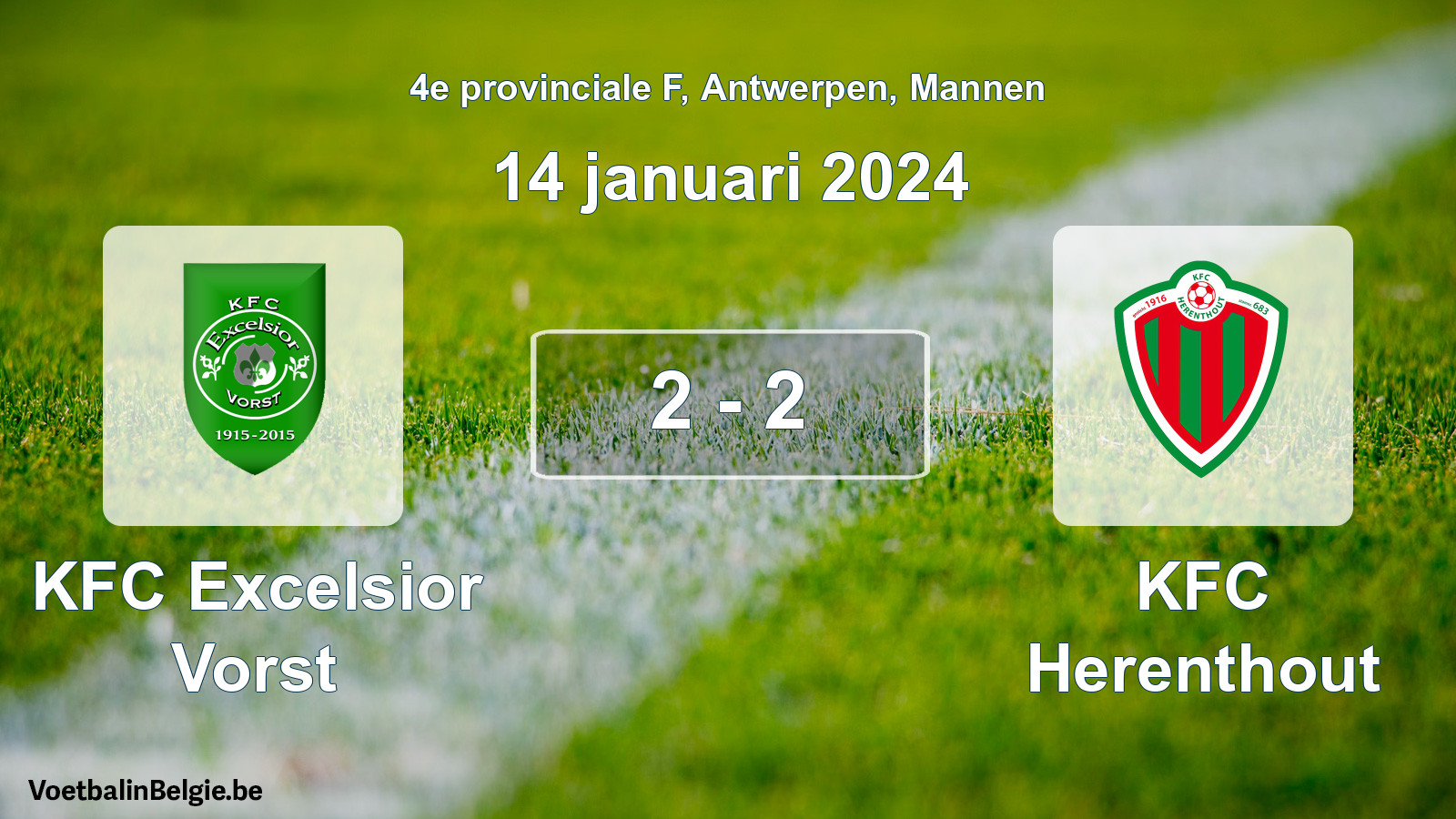 Gespeelde wedstrijd mannenvoetbal: KFC Excelsior Vorst - KFC Herenthout 2 - 2 (14 januari 2024)