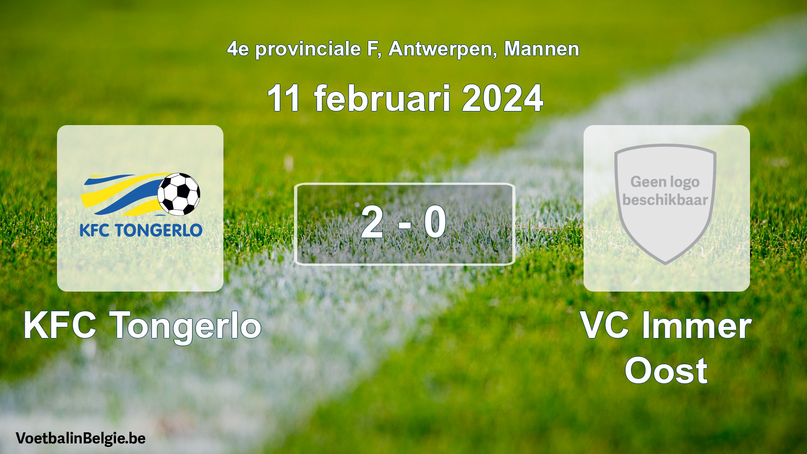 Gespeelde wedstrijd mannenvoetbal: KFC Tongerlo - VC Immer Oost 2 - 0 (11 februari 2024)