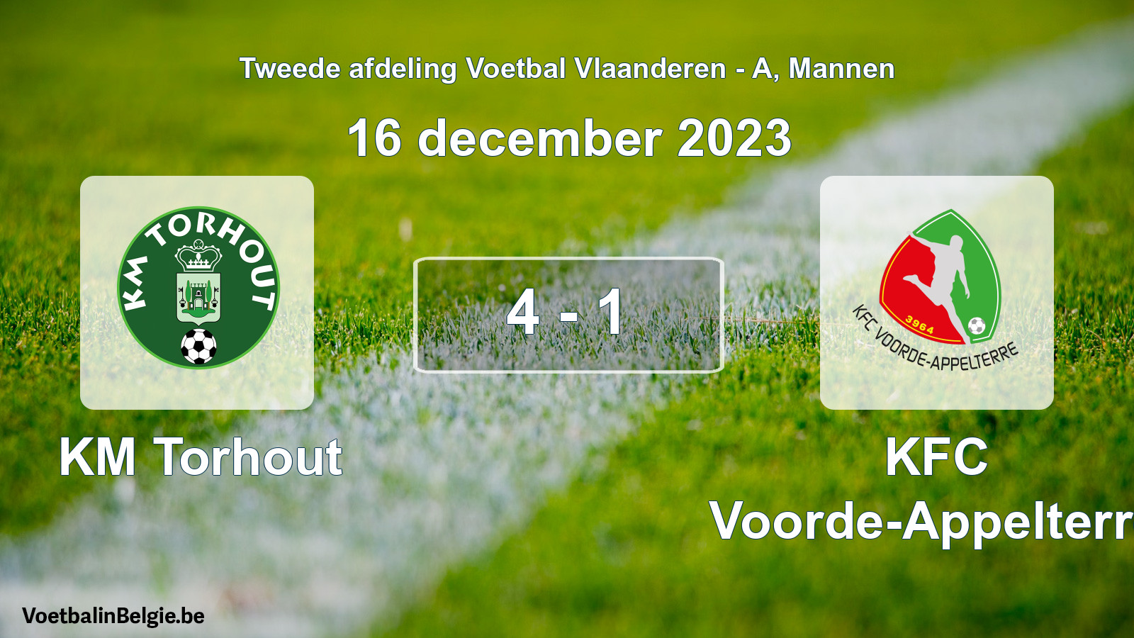 Gespeelde wedstrijd mannenvoetbal: KM Torhout - KFC Voorde-Appelterre 4 - 1 (16 december 2023)