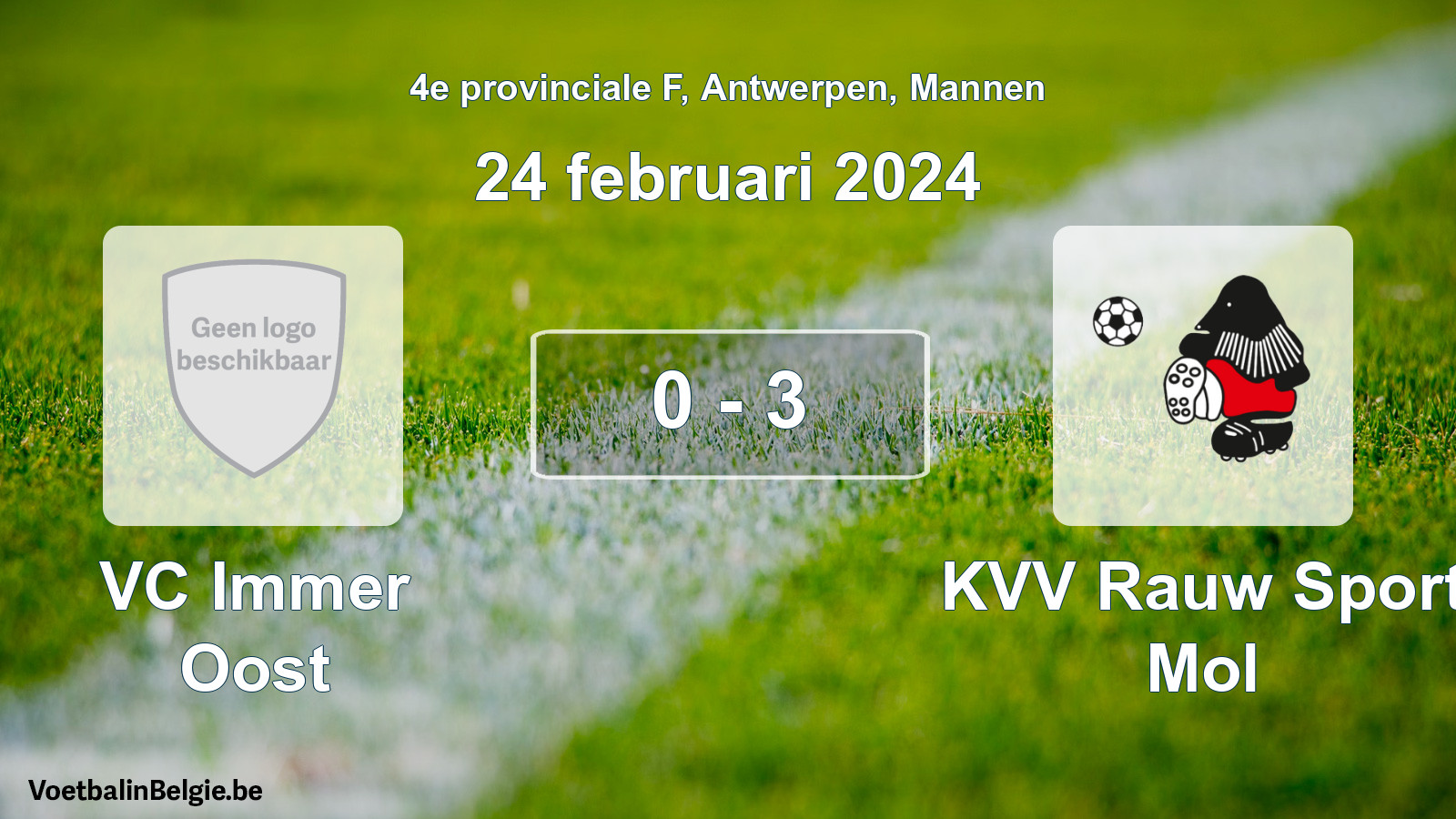 Gespeelde wedstrijd mannenvoetbal: VC Immer Oost - KVV Rauw Sport Mol 0 - 3 (24 februari 2024)
