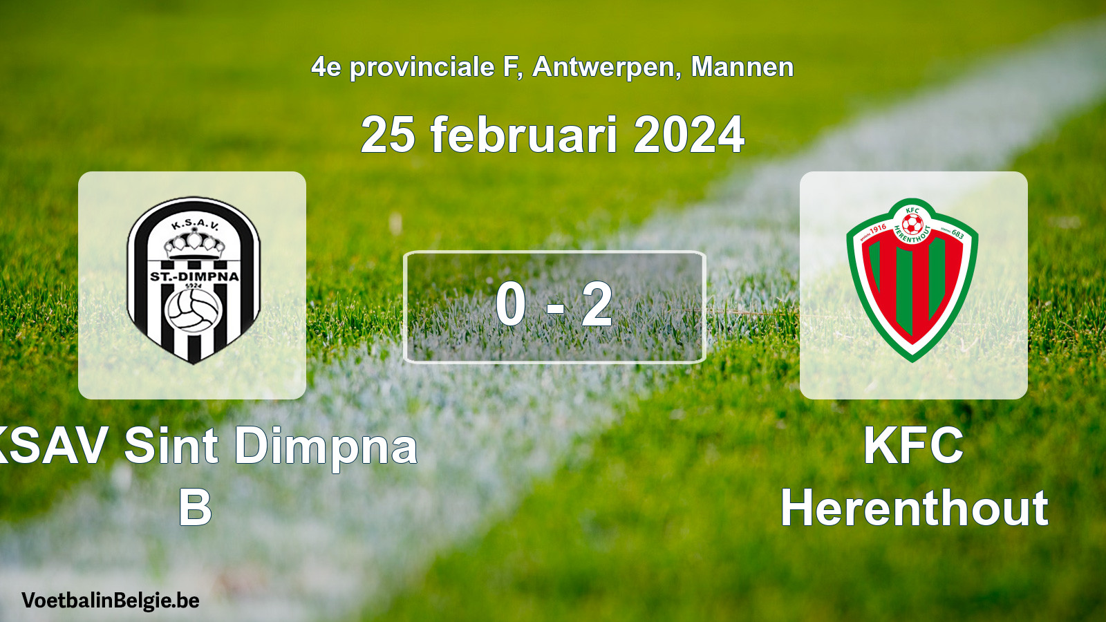Gespeelde wedstrijd mannenvoetbal: KSAV Sint Dimpna B - KFC Herenthout 0 - 2 (25 februari 2024)