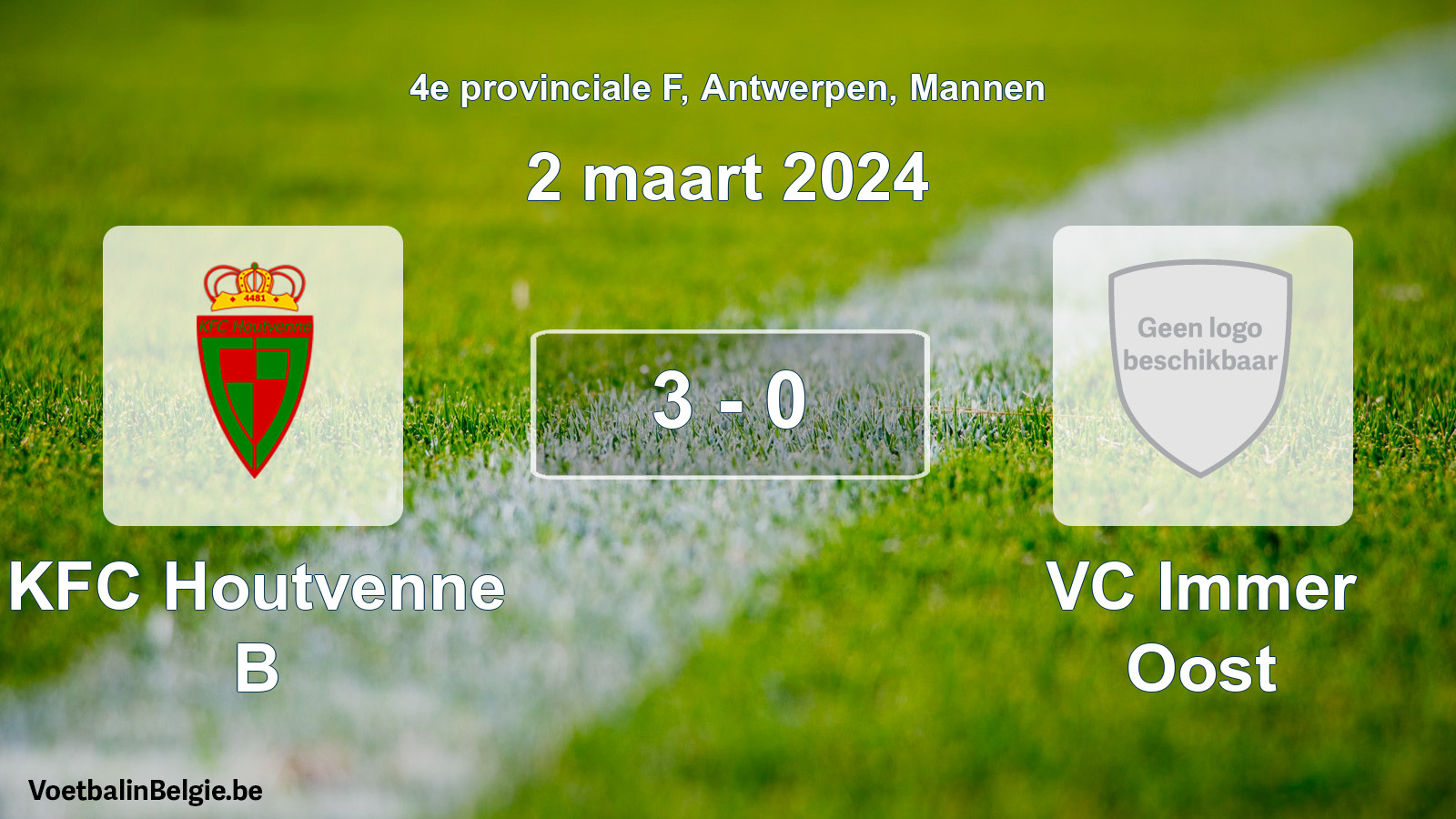 Gespeelde wedstrijd mannenvoetbal: KFC Houtvenne B - VC Immer Oost 3 - 0 (2 maart 2024)