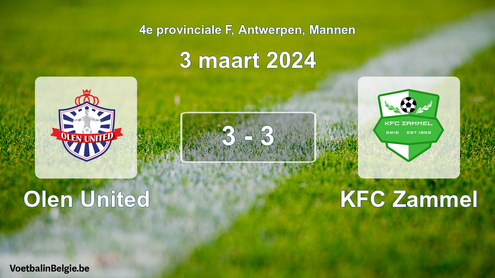 Gespeelde wedstrijd mannenvoetbal: Olen United - KFC Zammel 3 - 3 (3 maart 2024)