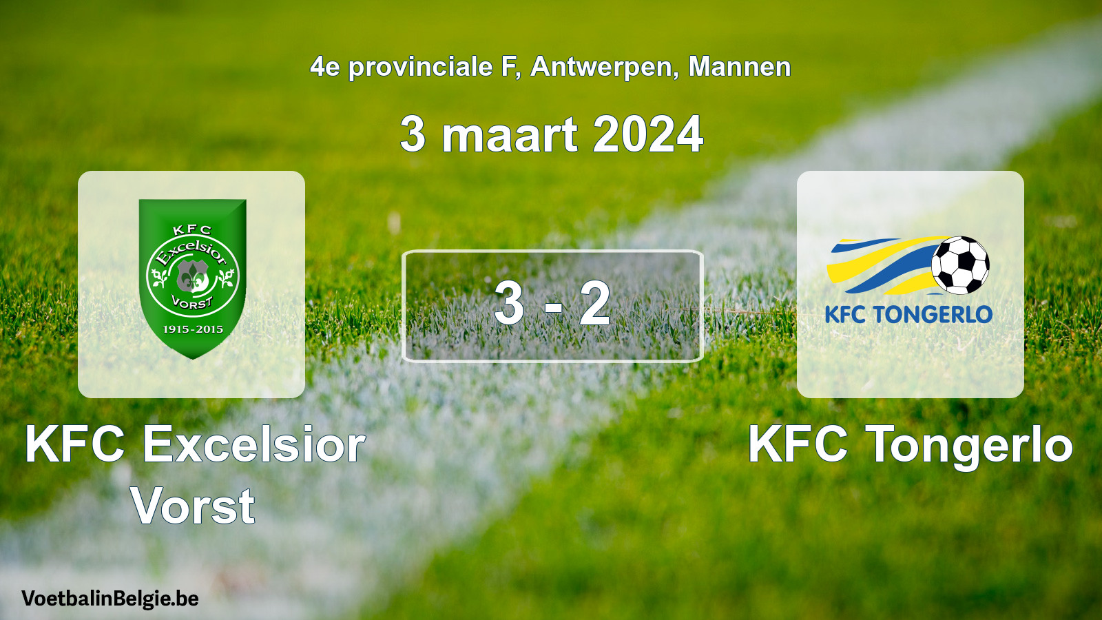 Gespeelde wedstrijd mannenvoetbal: KFC Excelsior Vorst - KFC Tongerlo 3 - 2 (3 maart 2024)