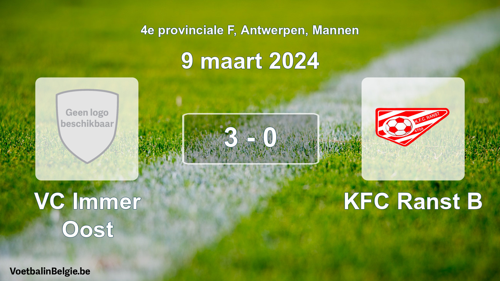 Gespeelde wedstrijd mannenvoetbal: VC Immer Oost - KFC Ranst B 3 - 0 (9 maart 2024)