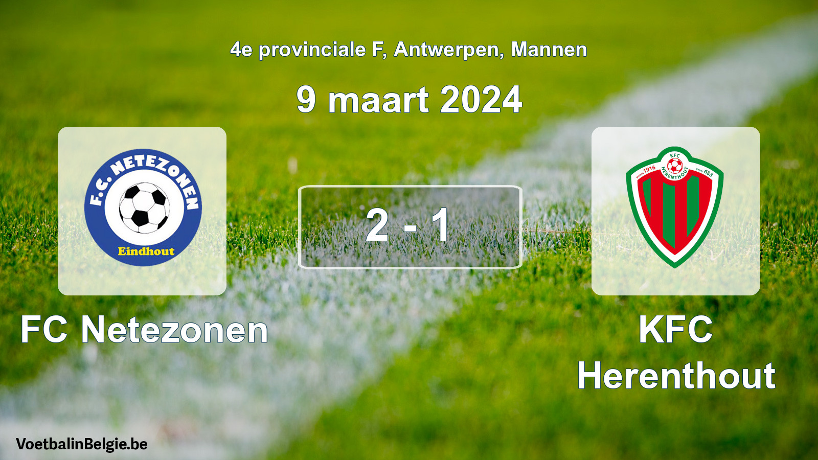 Gespeelde wedstrijd mannenvoetbal: FC Netezonen - KFC Herenthout 2 - 1 (9 maart 2024)