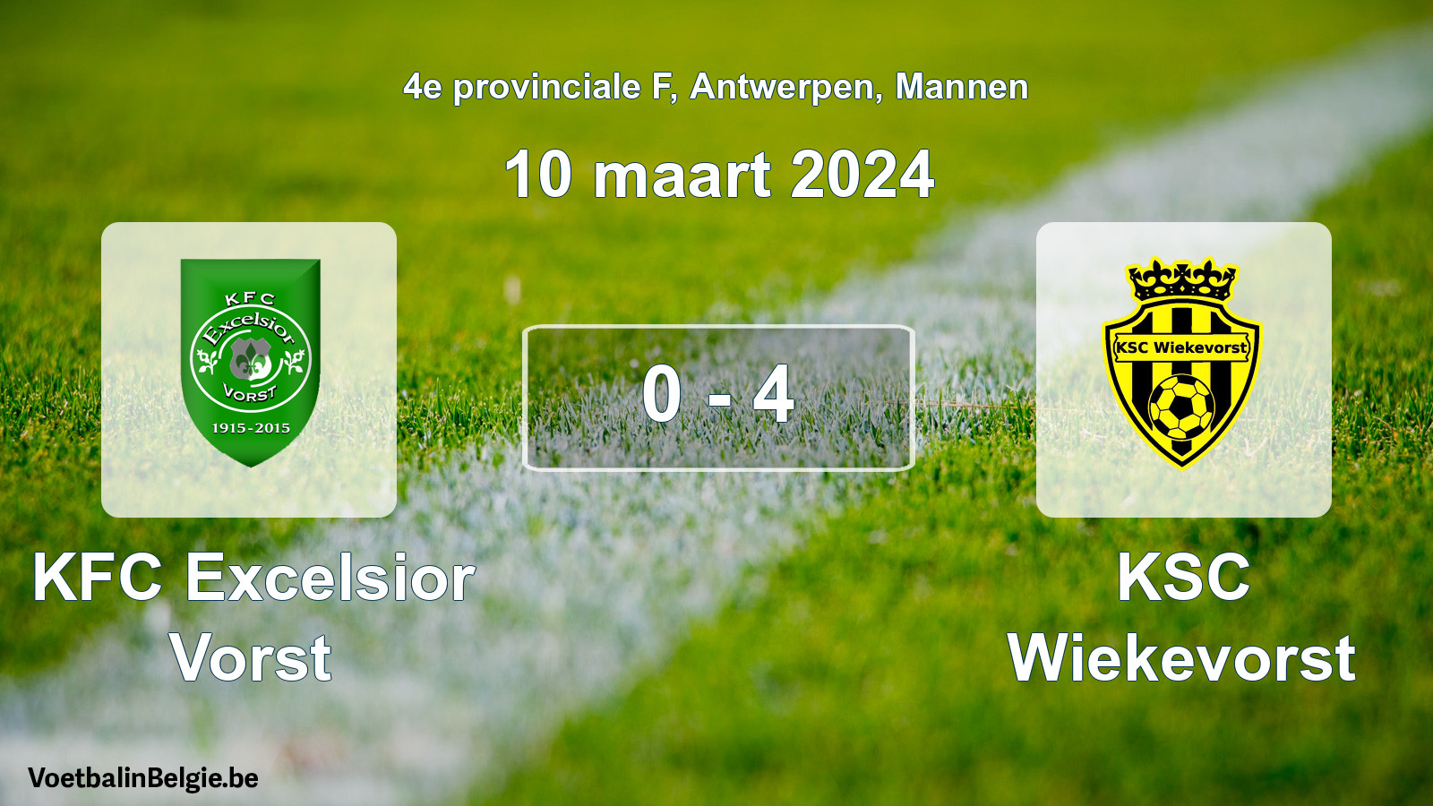 Gespeelde wedstrijd mannenvoetbal: KFC Excelsior Vorst - KSC Wiekevorst 0 - 4 (10 maart 2024)