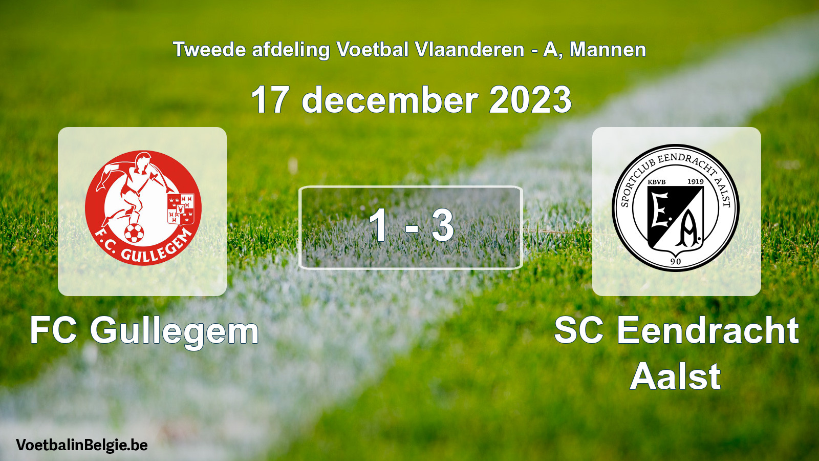 Gespeelde wedstrijd mannenvoetbal: FC Gullegem - SC Eendracht Aalst 1 - 3 (17 december 2023)