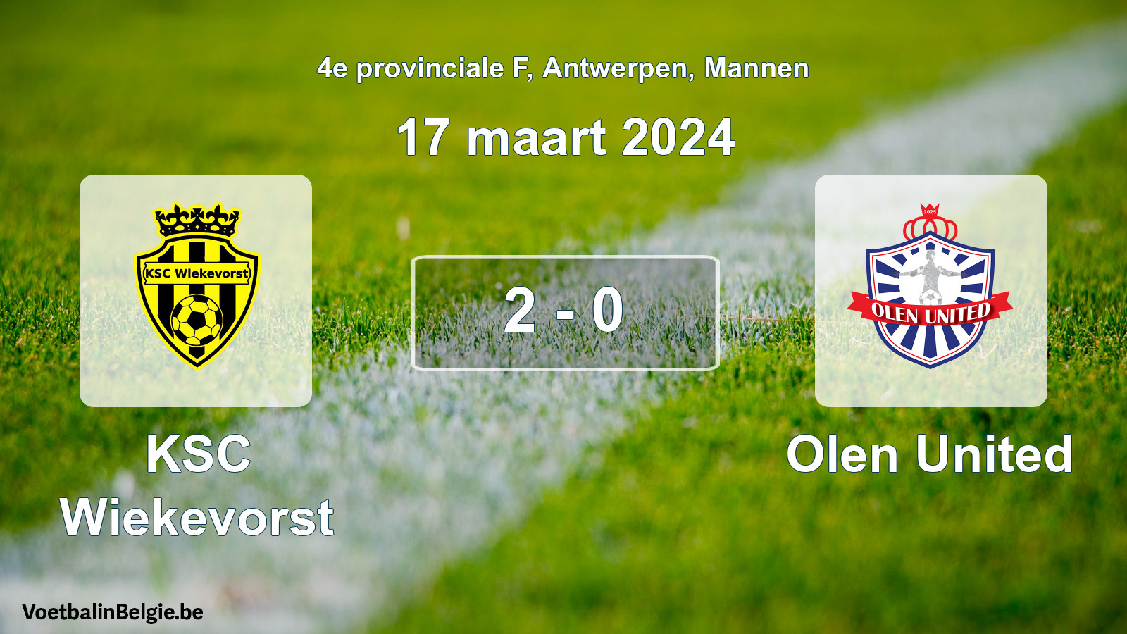 Gespeelde wedstrijd mannenvoetbal: KSC Wiekevorst - Olen United 2 - 0 (17 maart 2024)