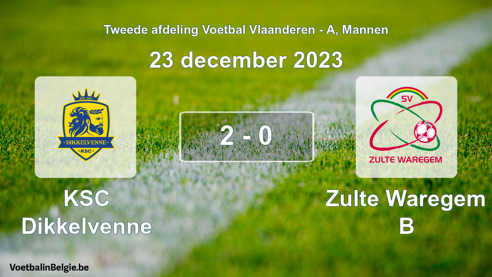 Gespeelde wedstrijd mannenvoetbal: KSC Dikkelvenne - Zulte Waregem B 2 - 0 (23 december 2023)