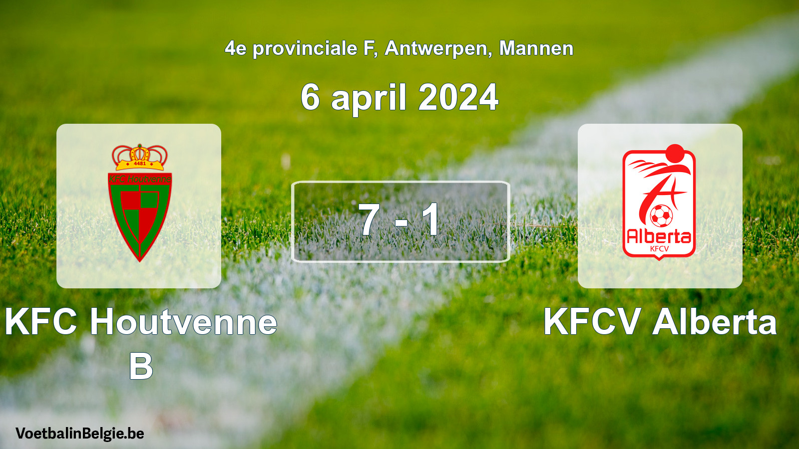 Gespeelde wedstrijd mannenvoetbal: KFC Houtvenne B - KFCV Alberta 7 - 1 (6 april 2024)