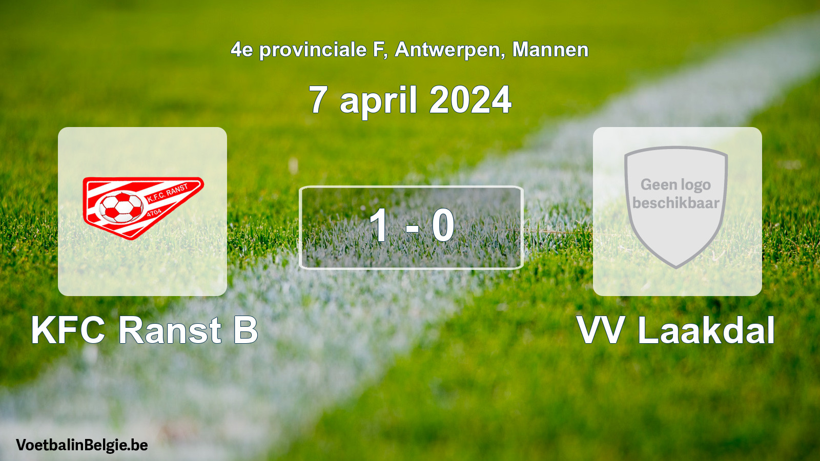 Gespeelde wedstrijd mannenvoetbal: KFC Ranst B - VV Laakdal 1 - 0 (7 april 2024)