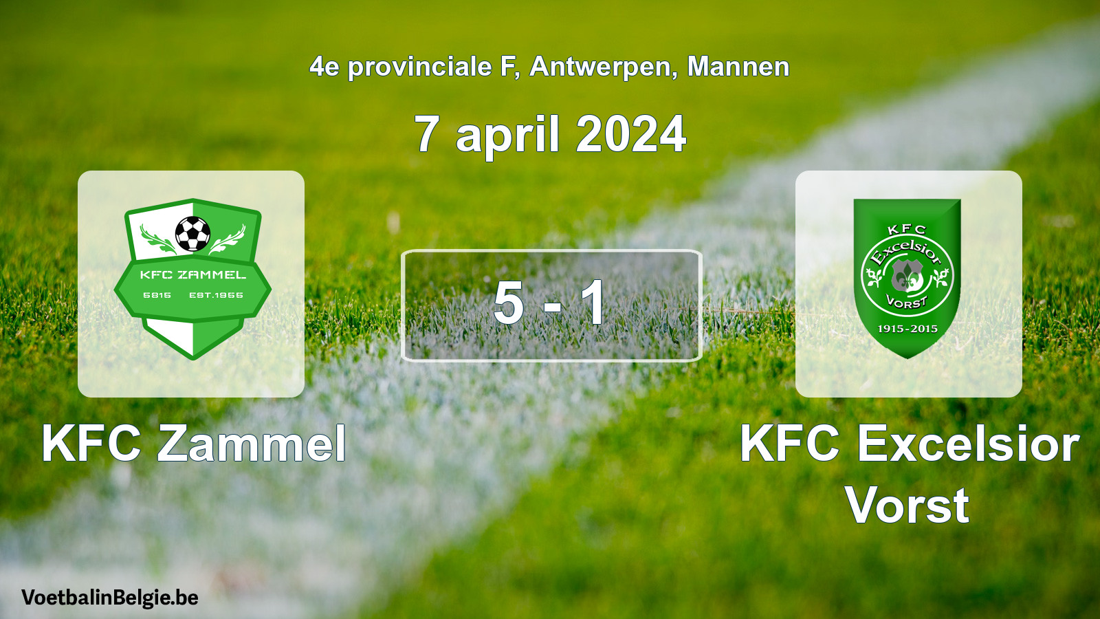 Gespeelde wedstrijd mannenvoetbal: KFC Zammel - KFC Excelsior Vorst 5 - 1 (7 april 2024)