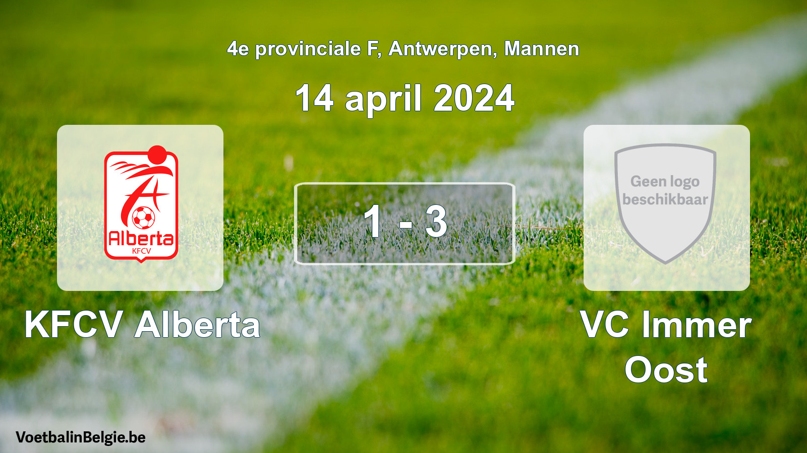 Gespeelde wedstrijd mannenvoetbal: KFCV Alberta - VC Immer Oost 1 - 3 (14 april 2024)