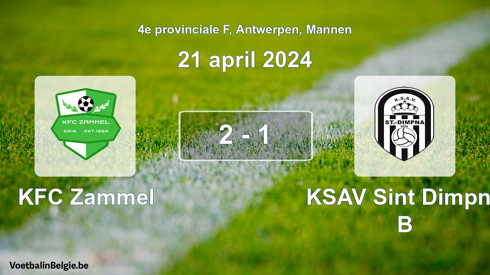 Gespeelde wedstrijd mannenvoetbal: KFC Zammel - KSAV Sint Dimpna B 2 - 1 (21 april 2024)