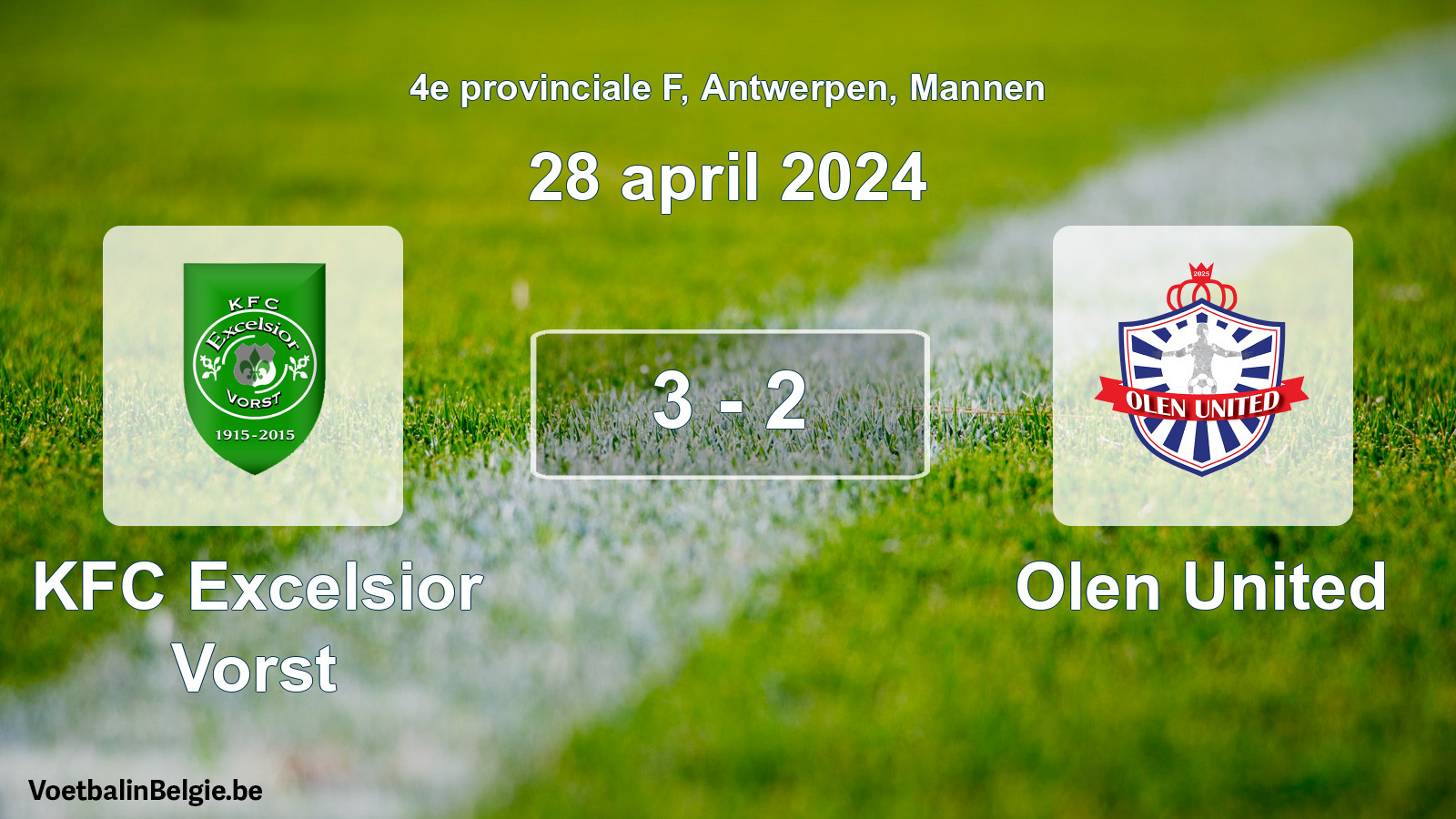 Gespeelde wedstrijd mannenvoetbal: KFC Excelsior Vorst - Olen United 3 - 2 (28 april 2024)