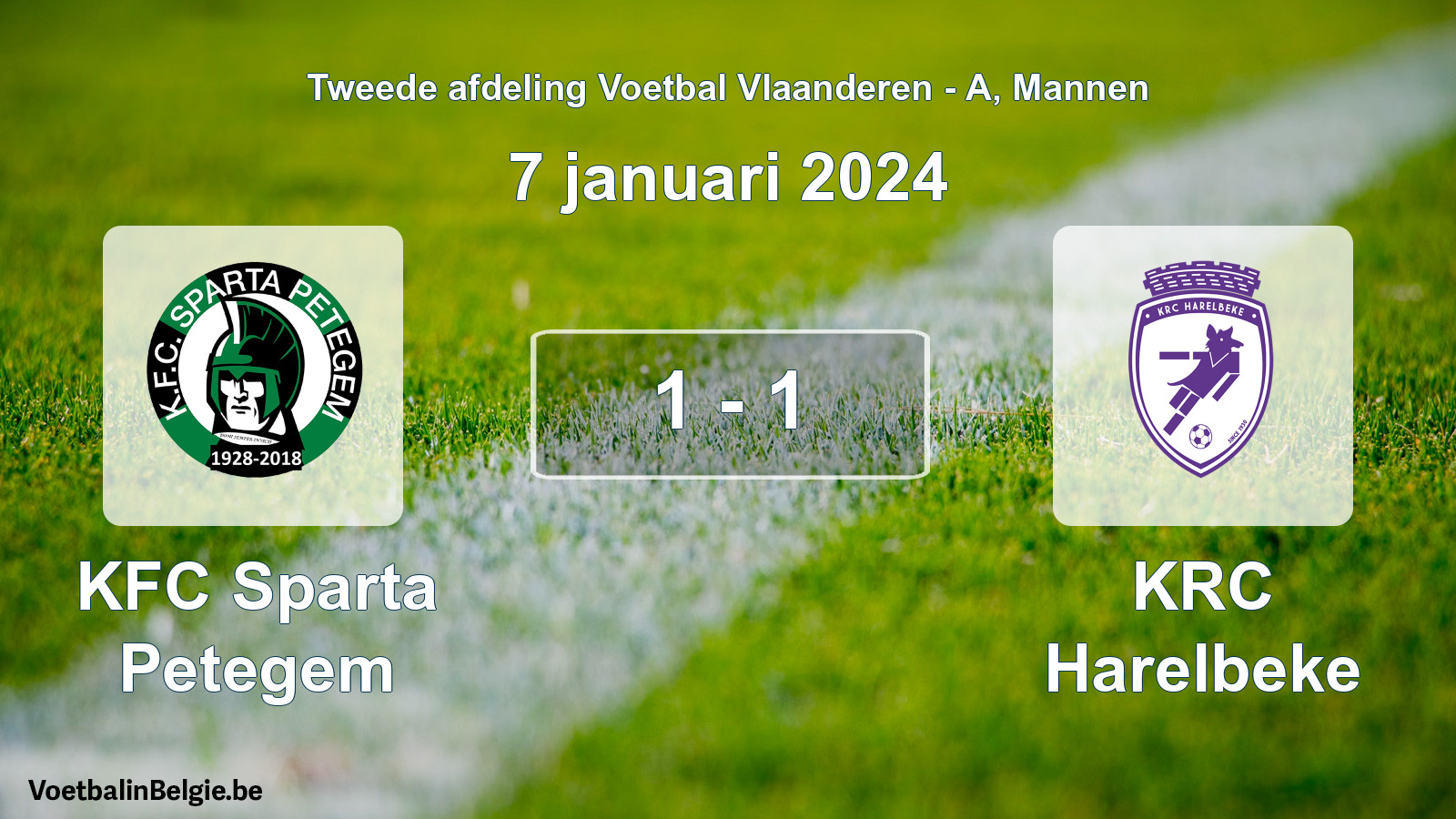 Gespeelde wedstrijd mannenvoetbal: KFC Sparta Petegem - KRC Harelbeke 1 - 1 (7 januari 2024)
